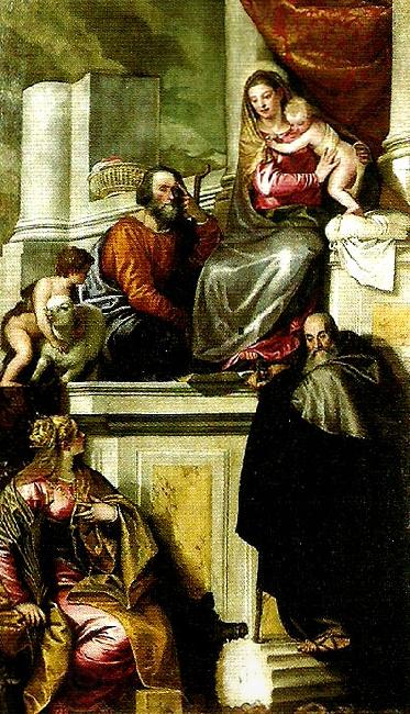 Paolo  Veronese holy family with john the baptist, ss. anthony abbot and catherine oil painting picture